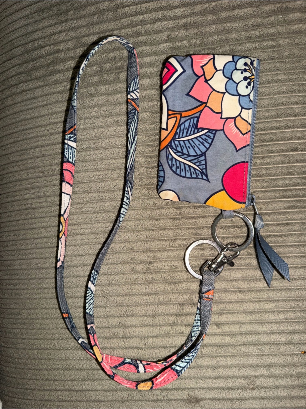 Vera Bradley Floral Fabric ID/Document Holder Zip Pouch Lanyard Tropical Evening